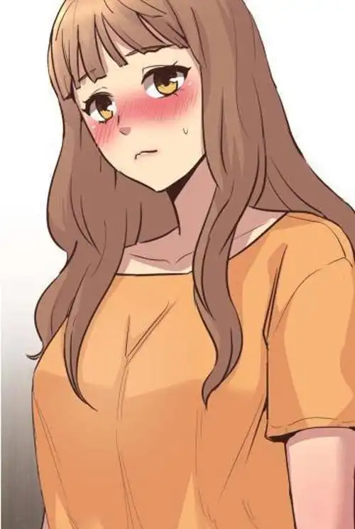 桃子漫画 棕发少女橙色上衣脸红害羞表情漫画截图